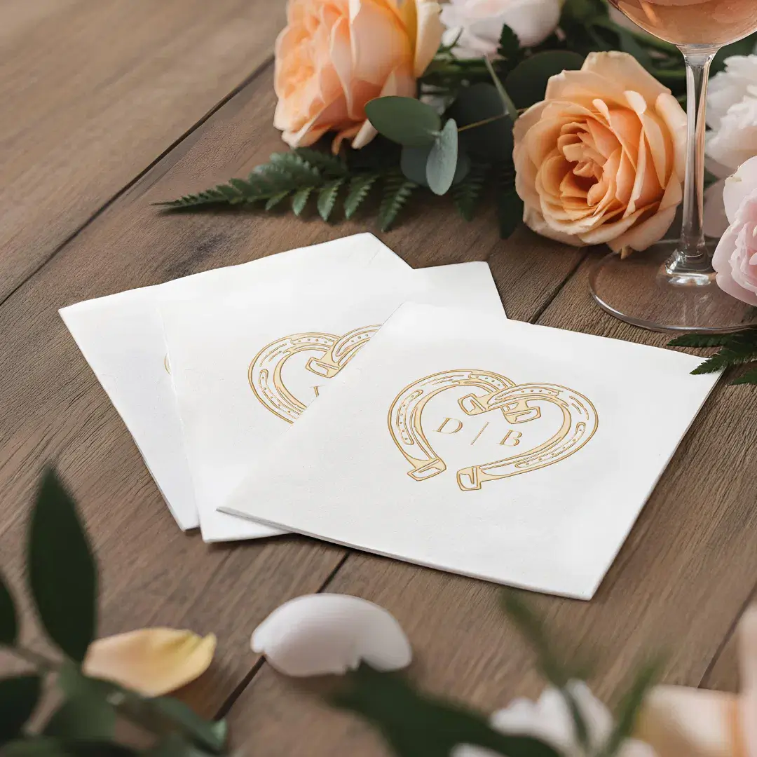 Rustic Western Horseshoe Heart Monogram Wedding Foil Napkins