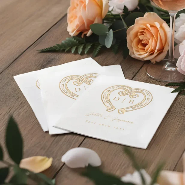 Rustic Western Horseshoe Heart Monogram Wedding Foil Napkins