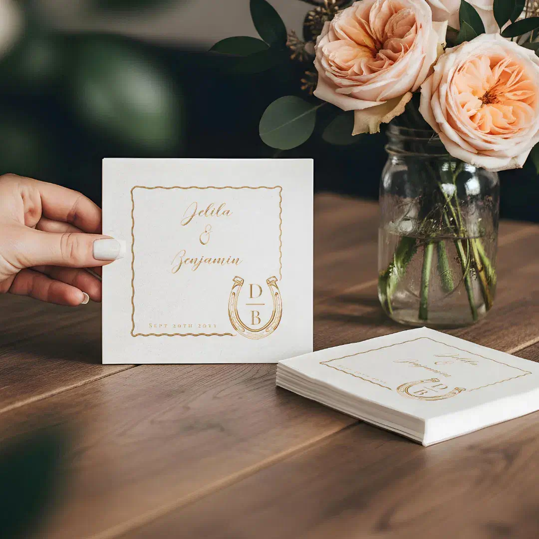 Rustic Western Horseshoe Name & Monogram Wedding Foil Napkins