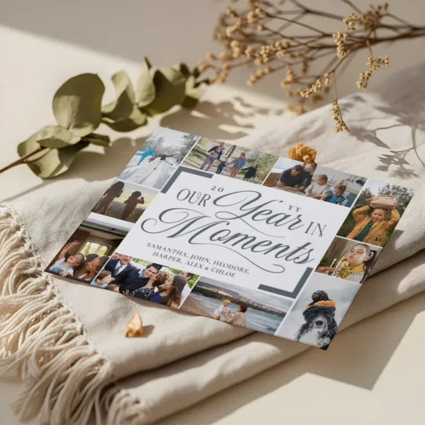 Year in Moments Family Photo Collage Christmas Letterpress Photo Cards