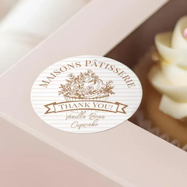 Bakery Order Thank You Hand Drawn Floral Cupcake Classic Round Sticker