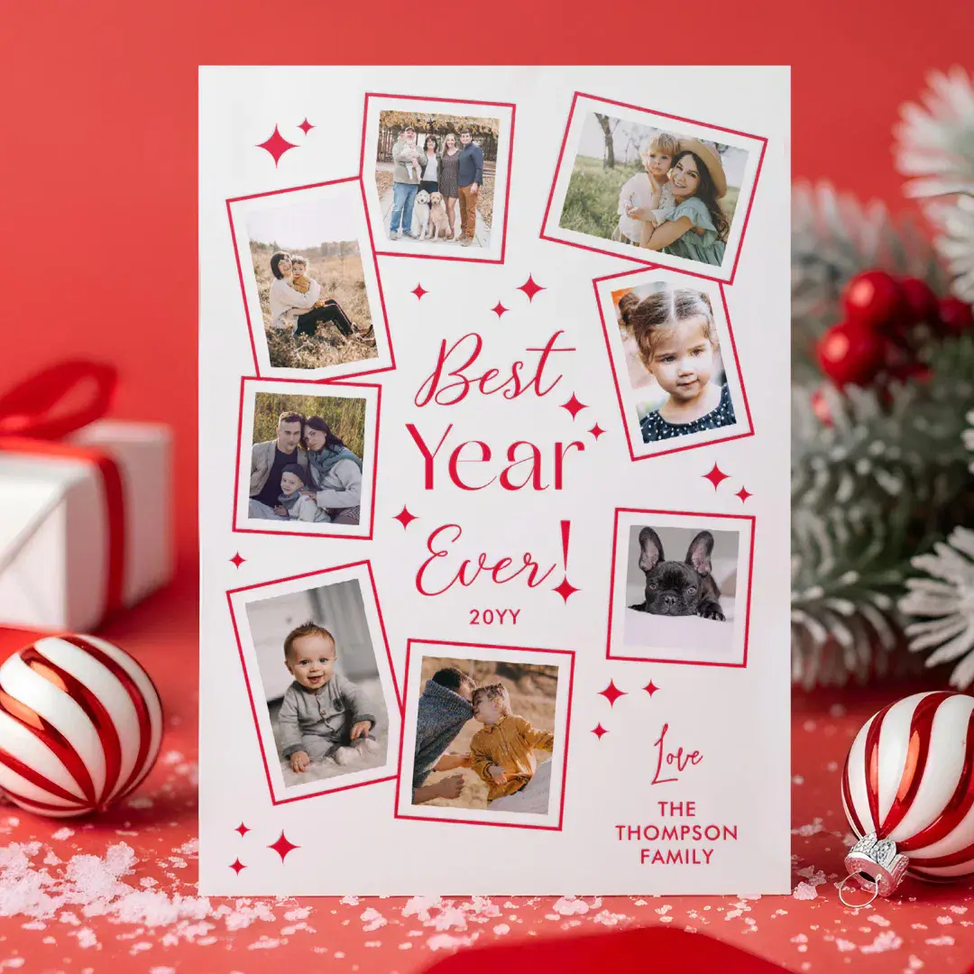 Best Year Ever Fun Family Photo Scrapbook Collage Letterpress Photo Cards