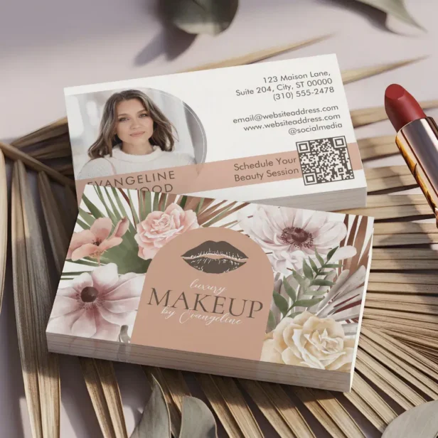 Bohemian Watercolor Boho Floral Beauty Makeup Spa Business Card