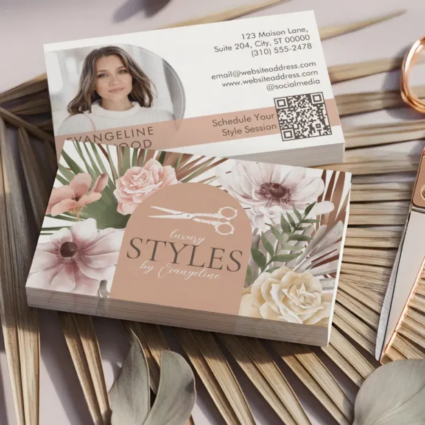 Boho Watercolor Floral Hair Stylist Beauty Salon Business Card