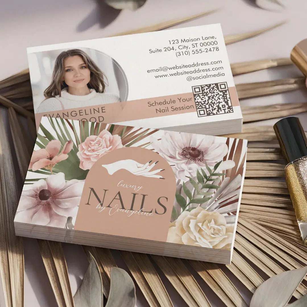 Boho Watercolor Floral Manicurist Beauty Nail Tech Business Card
