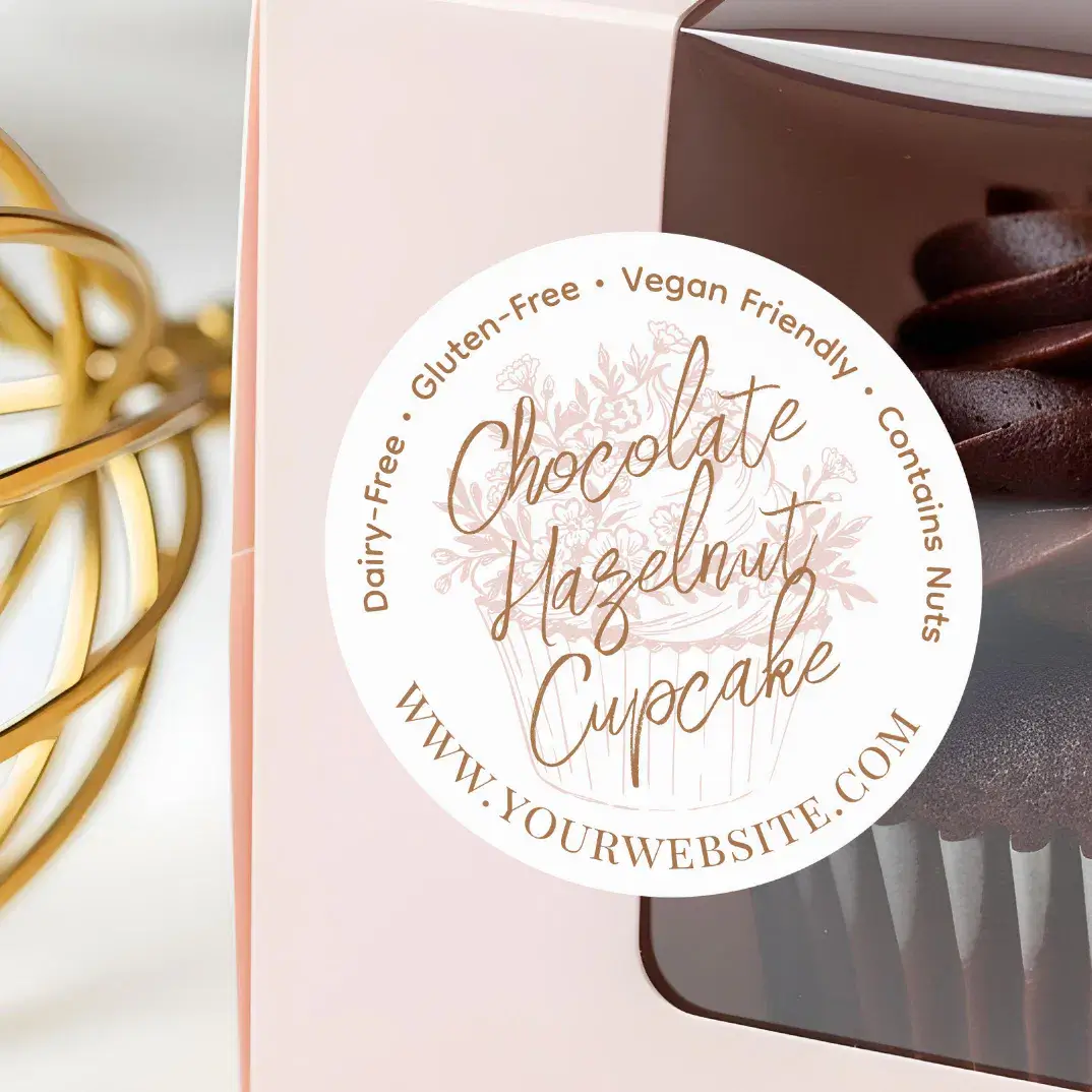 Chic Floral Cupcake Bakery Pastry Product Label Sticker