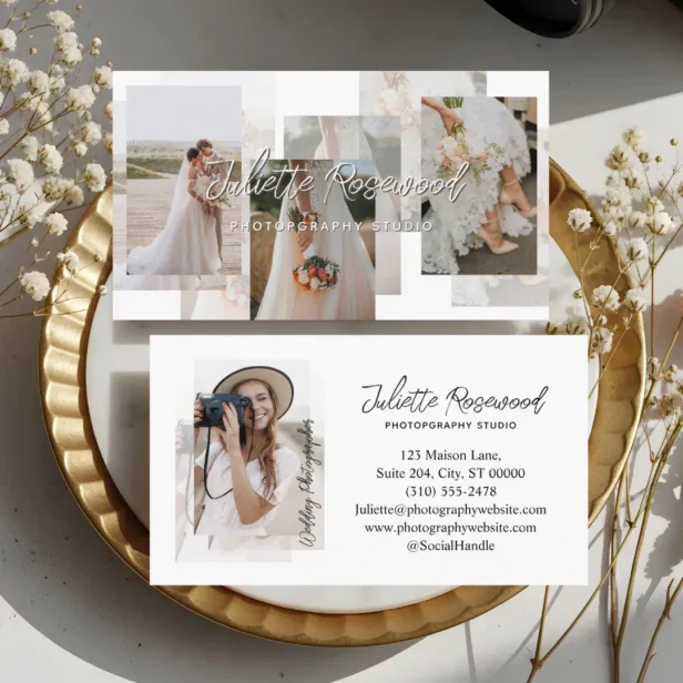 Elegant Classy Photographer Photo Gallery Collage White Business Card