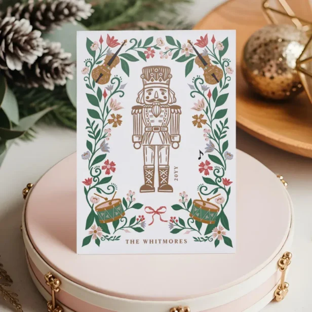 Elegant Floral Christmas Nutcracker Ballet Musical Letterpress Photo Cards