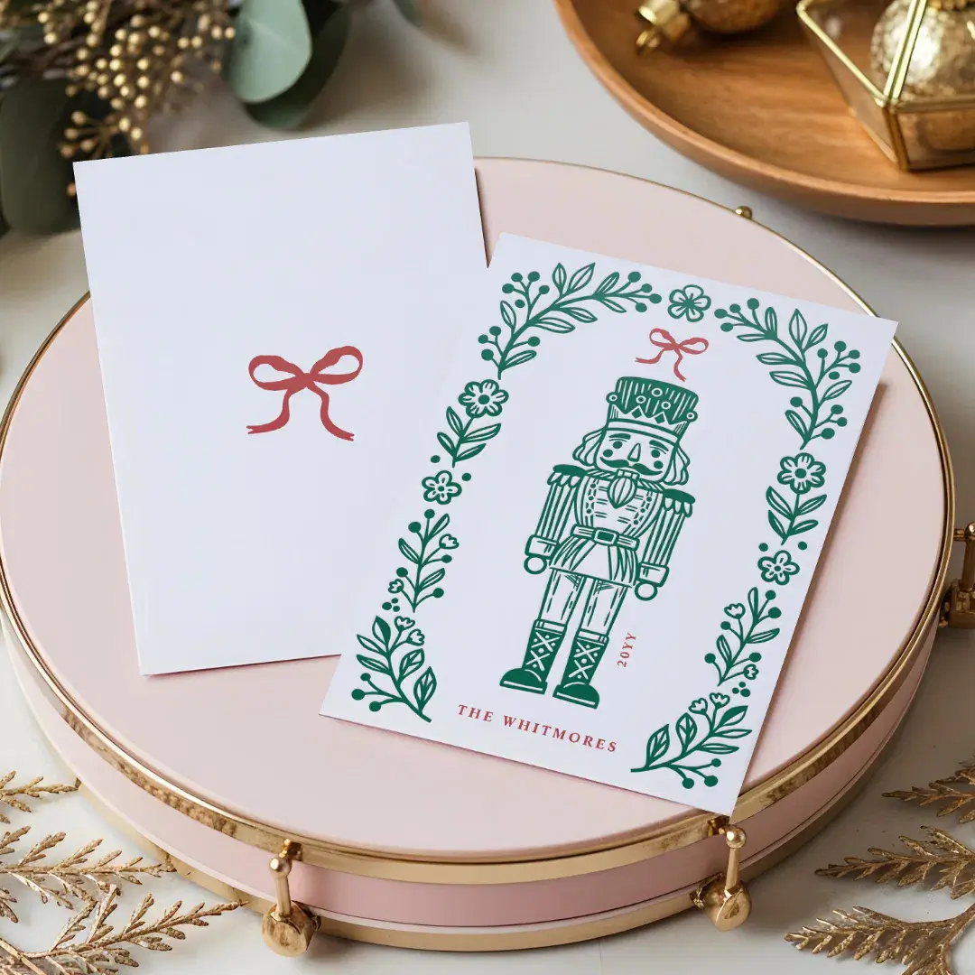 Elegant Floral Christmas Nutcracker Ballet Musical Letterpress Photo Cards