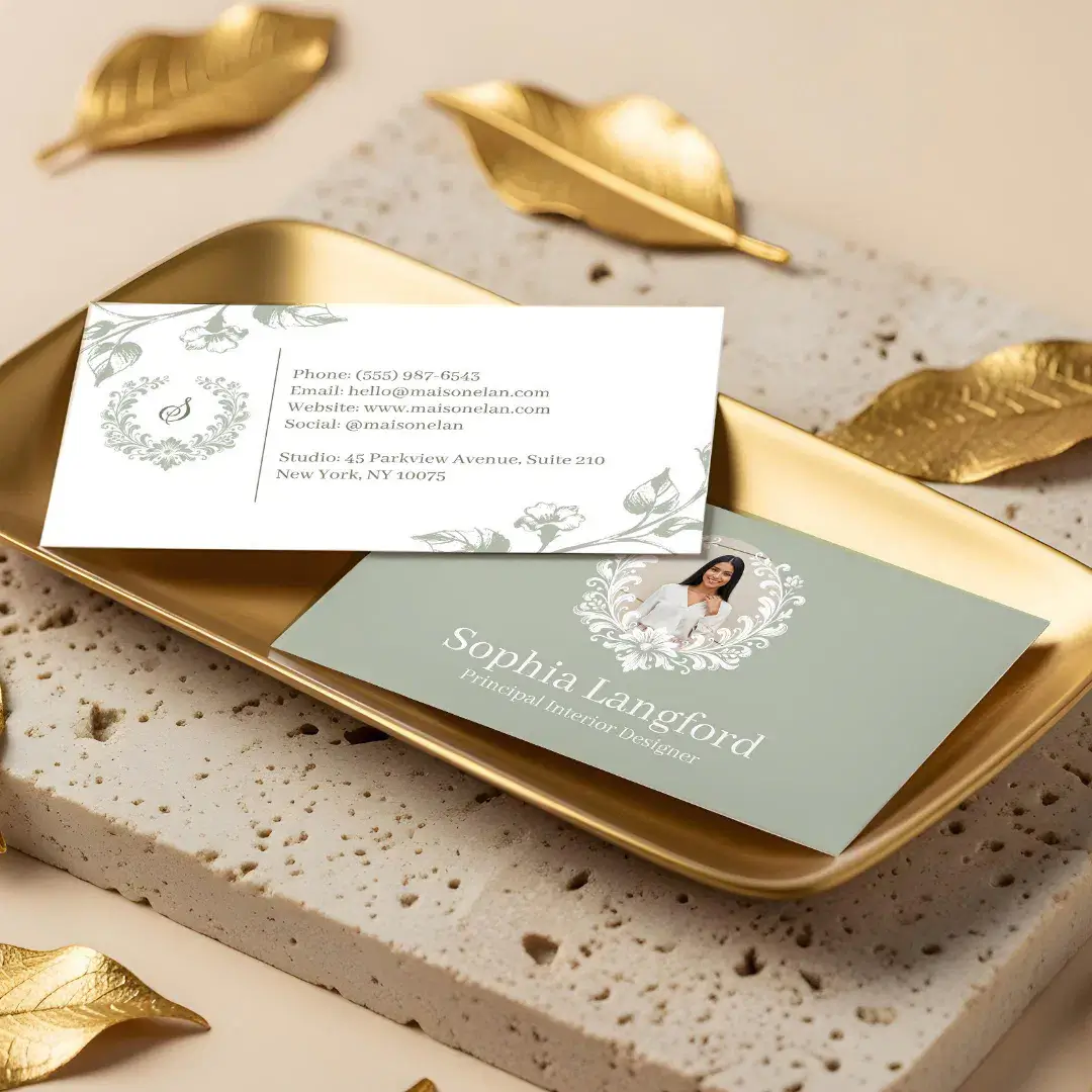 Elegant Floral Wreath Luxury Sophisticated Photo Mint Green Business Card