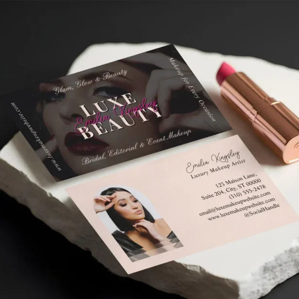 Elegant Glam Luxe Makeup Beauty Artist Black Pink Business Card