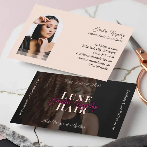 Elegant Luxe Hair Stylist Beauty Salon Black Pink Business Card