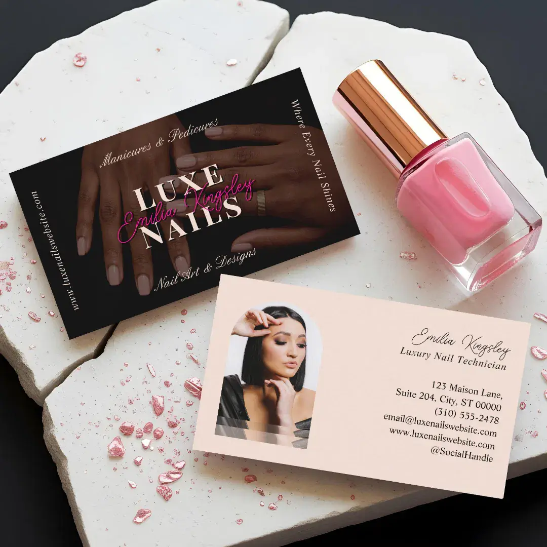 Elegant Luxe Nail Manicurist Technician Black Pink Business Card