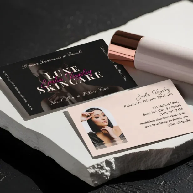 Elegant Luxe Spa Skincare Esthetician Black Pink Business Card