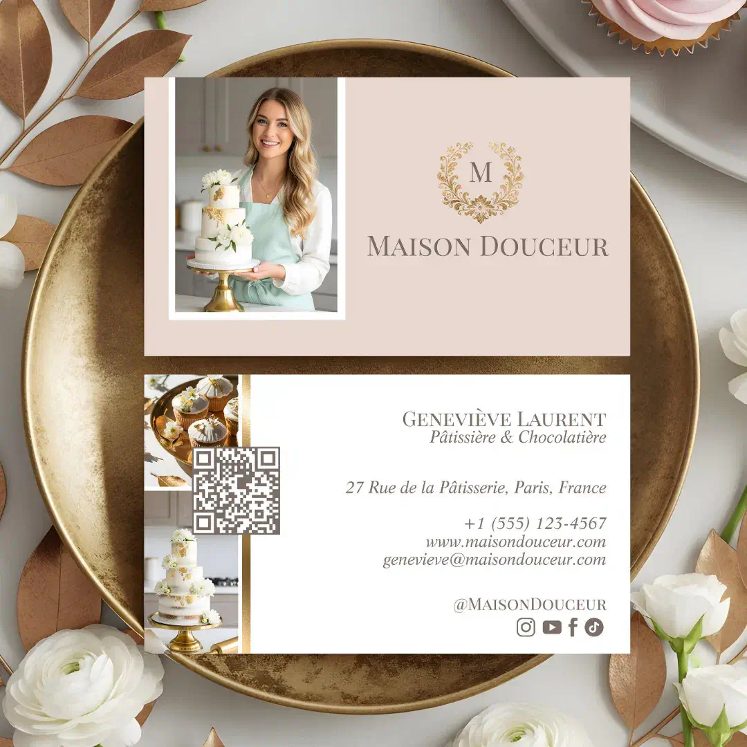 Elegant Luxury Home Baker Floral Crest Monogram Pink Business Card