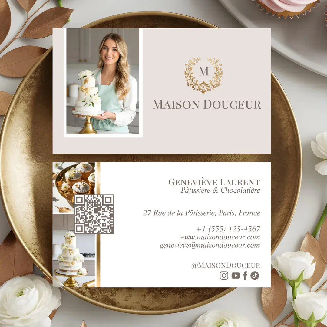 Elegant Luxury Home Baker Floral Crest Monogram Cream Blush Business Card