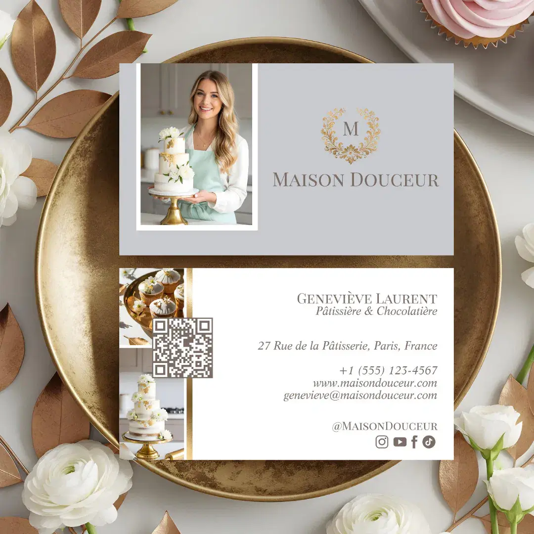 Elegant Luxury Home Baker Floral Crest Monogram Grey Business Card