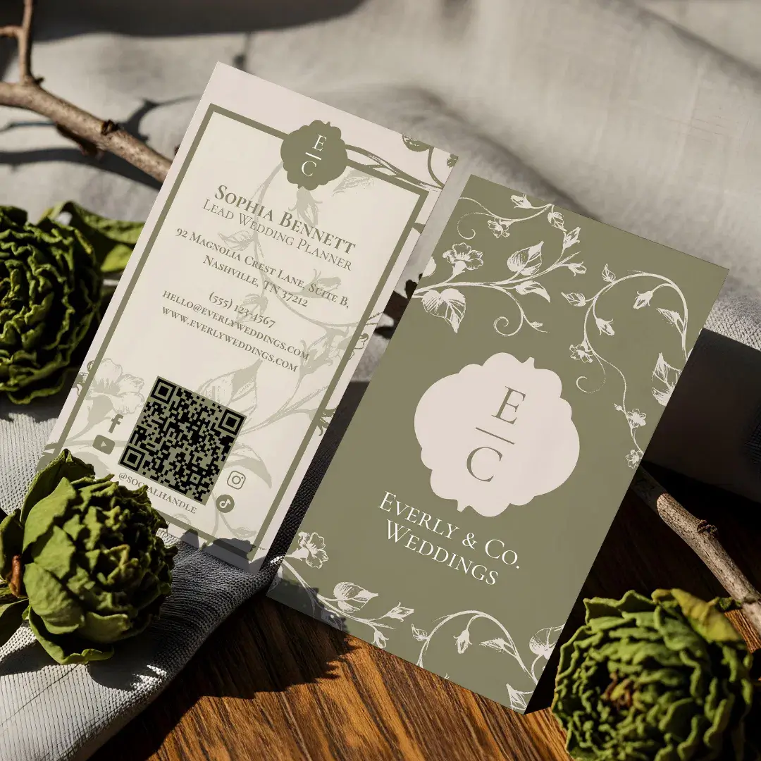 Elegant Luxury Vintage Floral Monogram Crest Sage Green Business Card