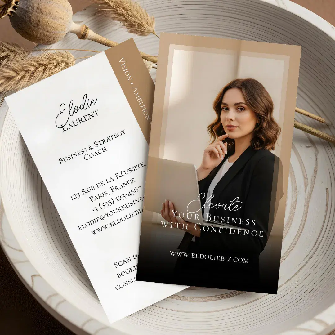 Elegant Minimal Consulting Coach Photo QR Code Beige Business Card