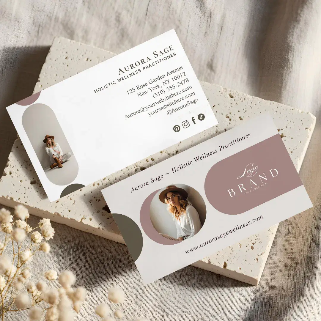 Elegant Minimal Holistic Celestial Moon Photo Luxe Pink Business Card