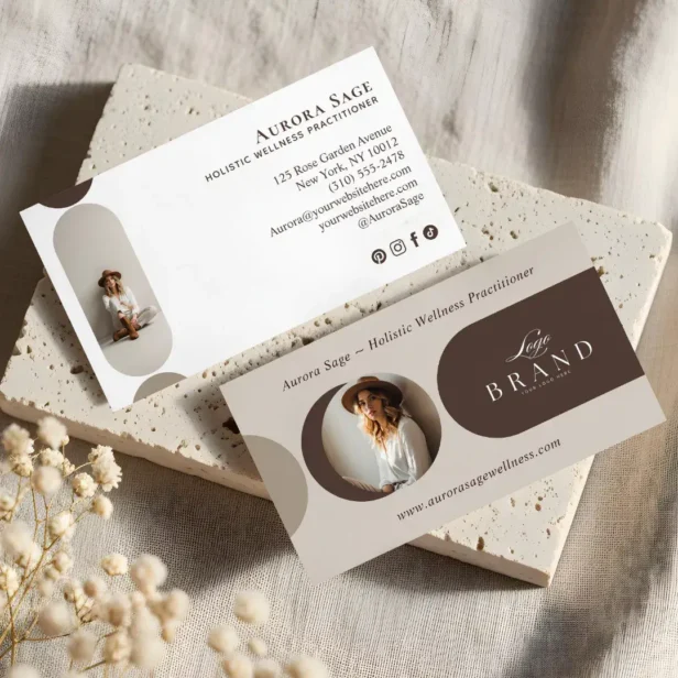Elegant Minimal Holistic Celestial Moon Photo Luxe Brown Business Card