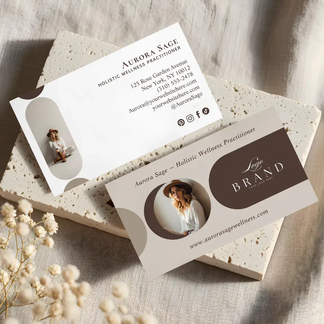 Elegant Minimal Holistic Celestial Moon Photo Luxe Brown Business Card