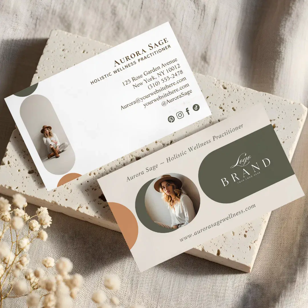 Elegant Minimal Holistic Celestial Moon Photo Luxe Green Business Card