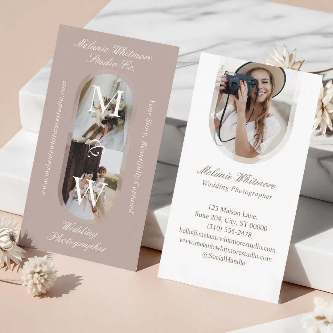 Elegant Monogram Wedding Photographer Arch Photos Blush Business Card