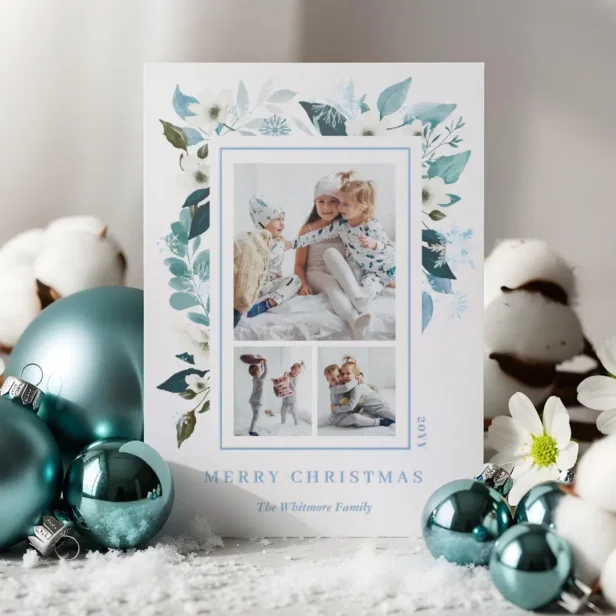 Elegant Winter Botanical Floral Christmas Photos Letterpress Photo Cards
