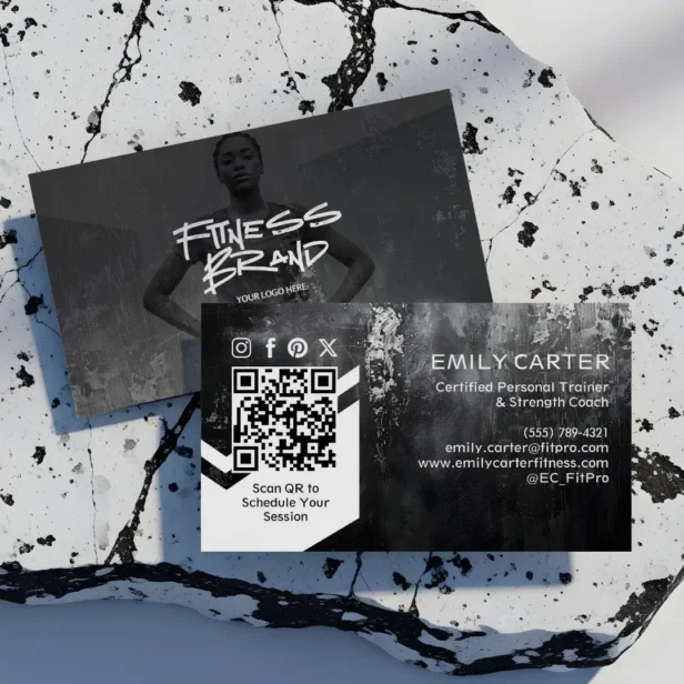 Fitness Personal Trainer Modern Trendy Sporty Black Business Card