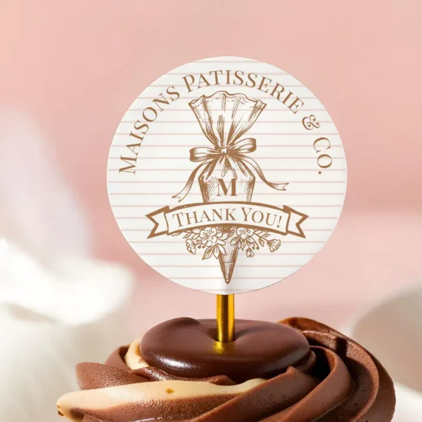 Floral Baking Pastry Piping Bag Bakery Thank You Classic Round Sticker