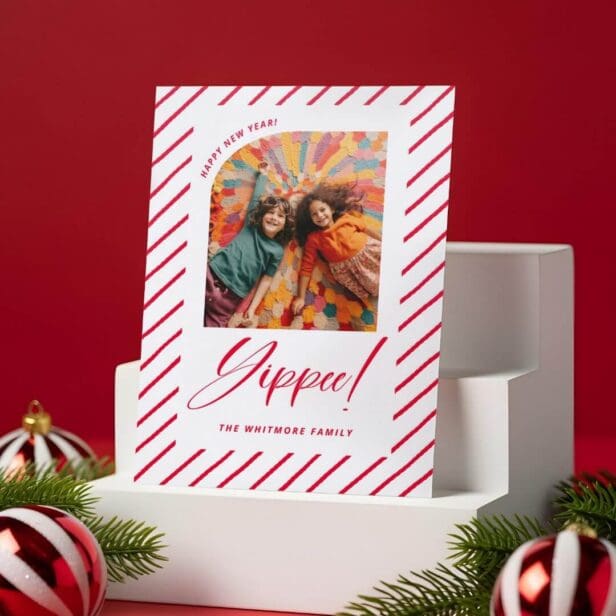 Fun Modern Elegant Yippee! Script Happy New Year Letterpress Photo Cards