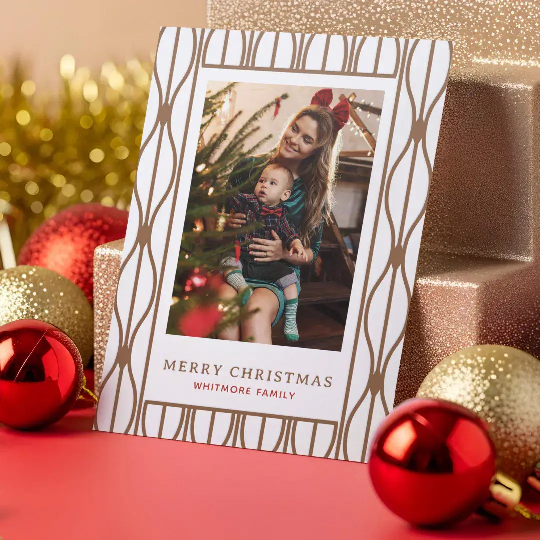 Fun Modern Retro Ornament Pattern Photo Christmas Letterpress Photo Cards