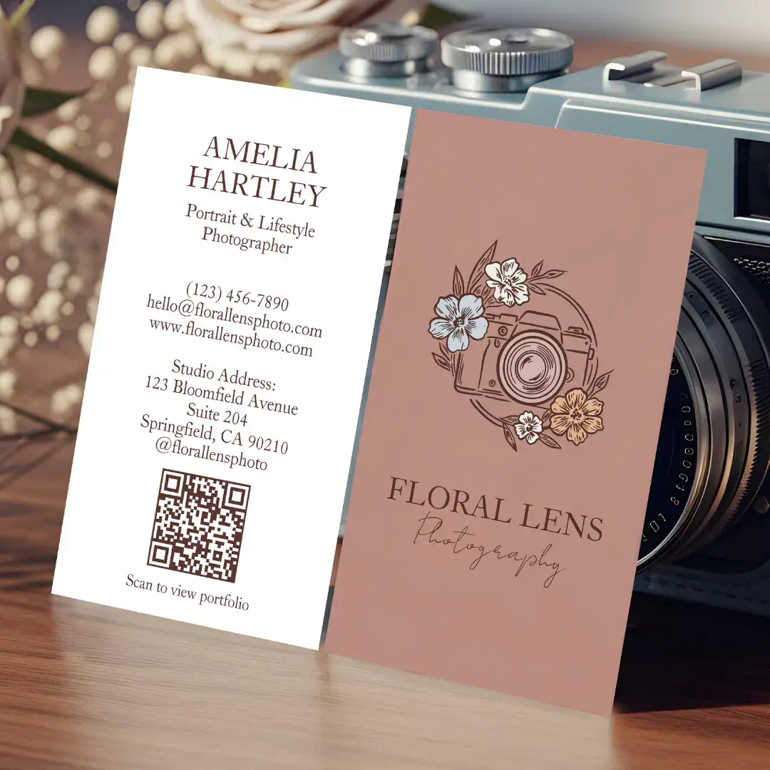 Girly Vintage Floral Camera Photographer Business Rose Pink Business Card