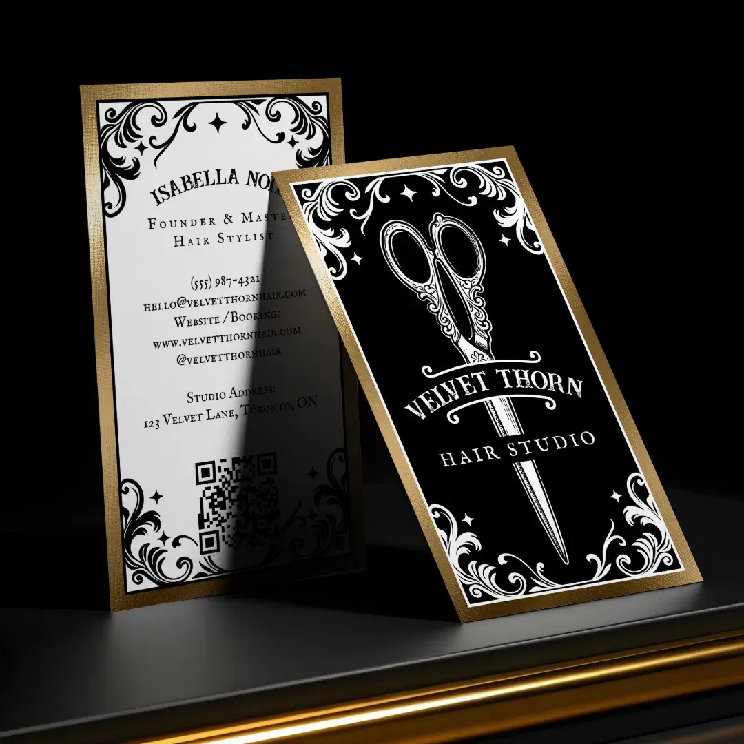 Gothic Vintage Hair Stylist Beauty Salon Black Business Card