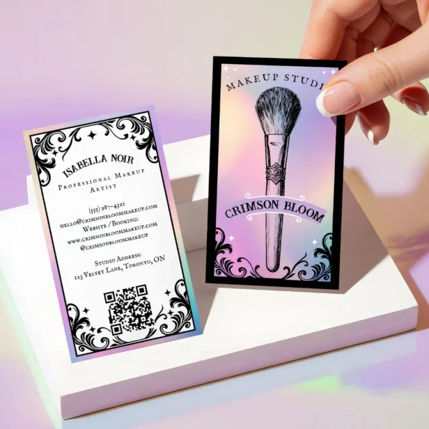 Iridescent holographic Beauty Makeup Studio Luxury Business Card