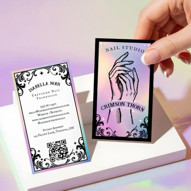 Iridescent holographic Beauty Nail Salon Luxury Business Card