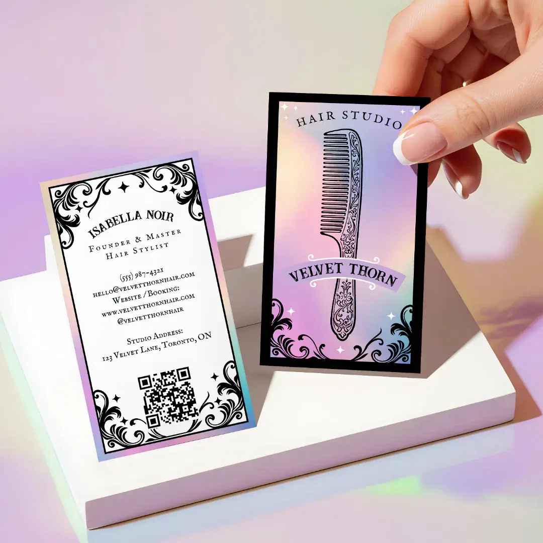 Iridescent holographic Hair Stylist Beauty Salon Business Card