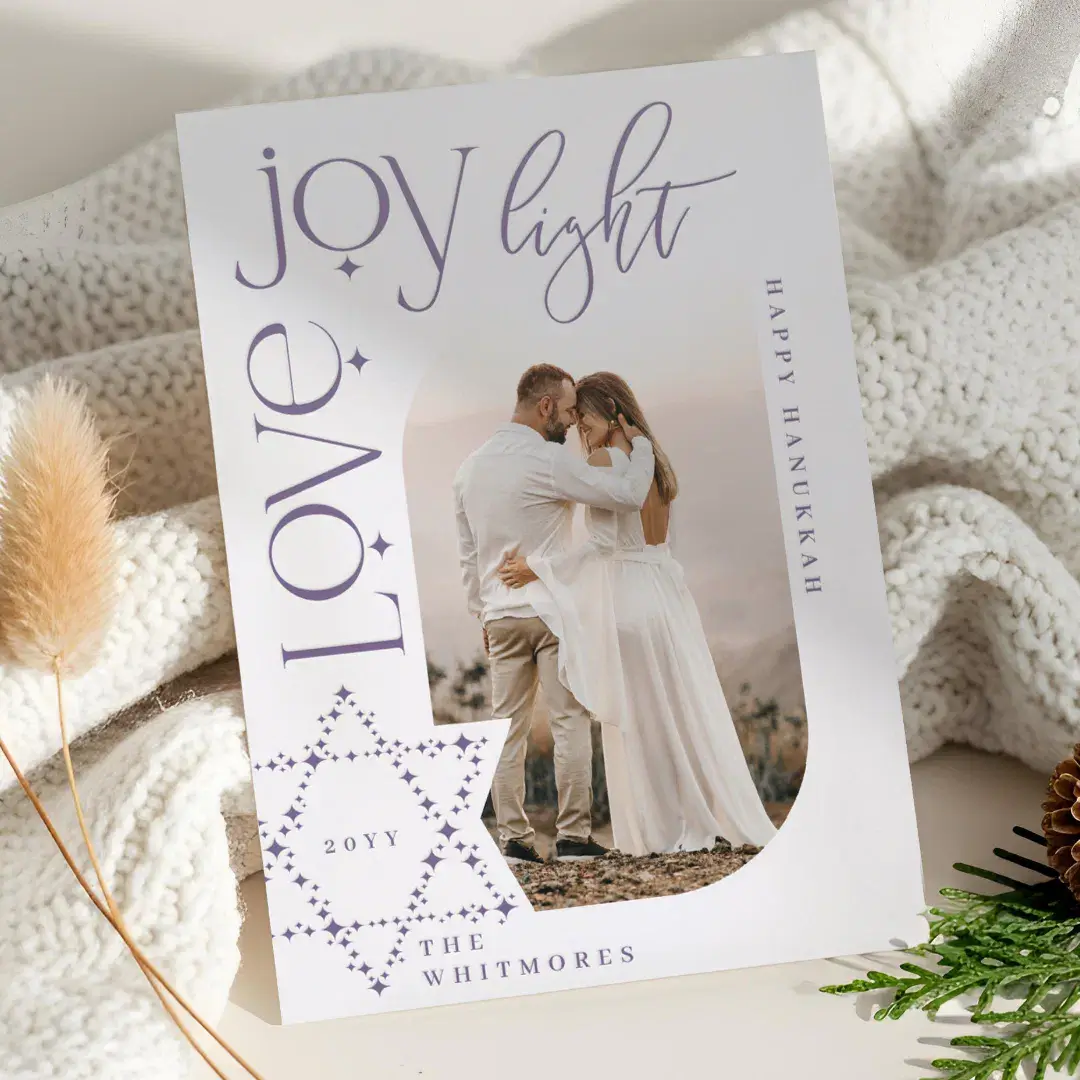 Love Joy Light Star of David Happy Hanukkah Photo Letterpress Photo Cards