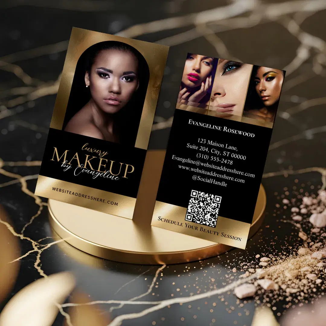 Luxury Beauty Makeup Artist Arch Photo Black Gold Business Card