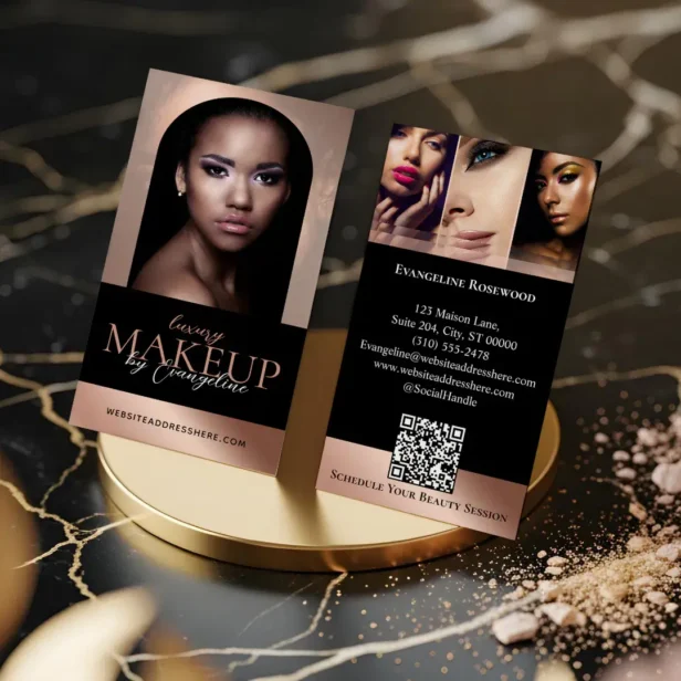 Luxury Beauty Makeup Artist Arch Photo Black Rose Pink Business Card