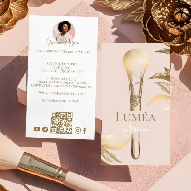 Luxury Blush Pink Gold Beauty Makeup Artist Studio Business Card