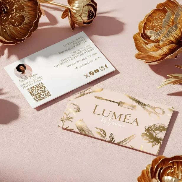 Luxury Blush Pink Gold Beauty Salon Makeup Studio Business Card