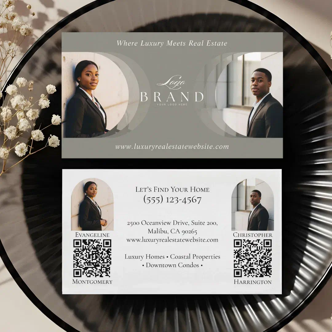 Luxury Classy Dual Agent Professional Real Estate Grey Business Card