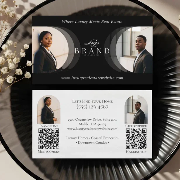 Luxury Classy Dual Agent Professional Real Estate Black Business Card