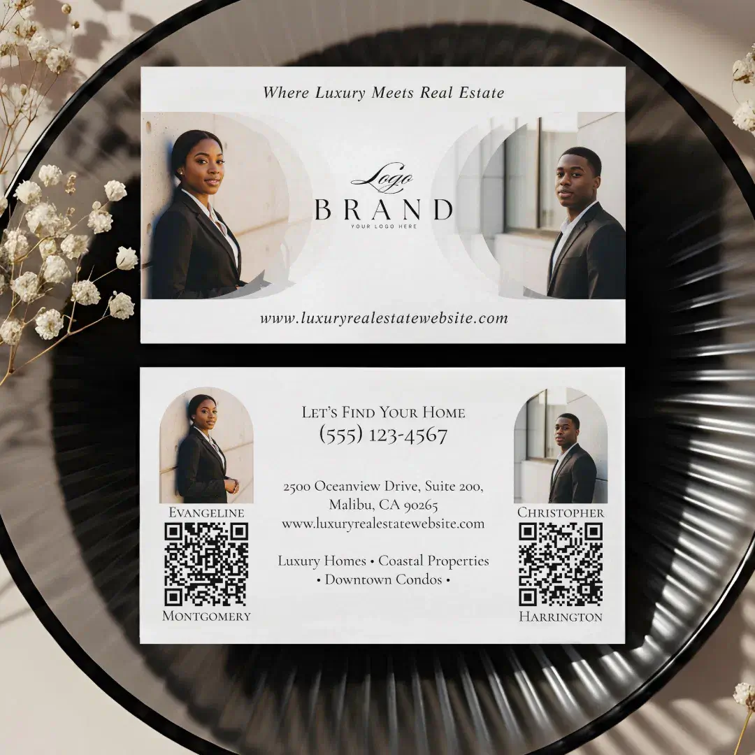 Luxury Classy Dual Agent Professional Real Estate White Business Card
