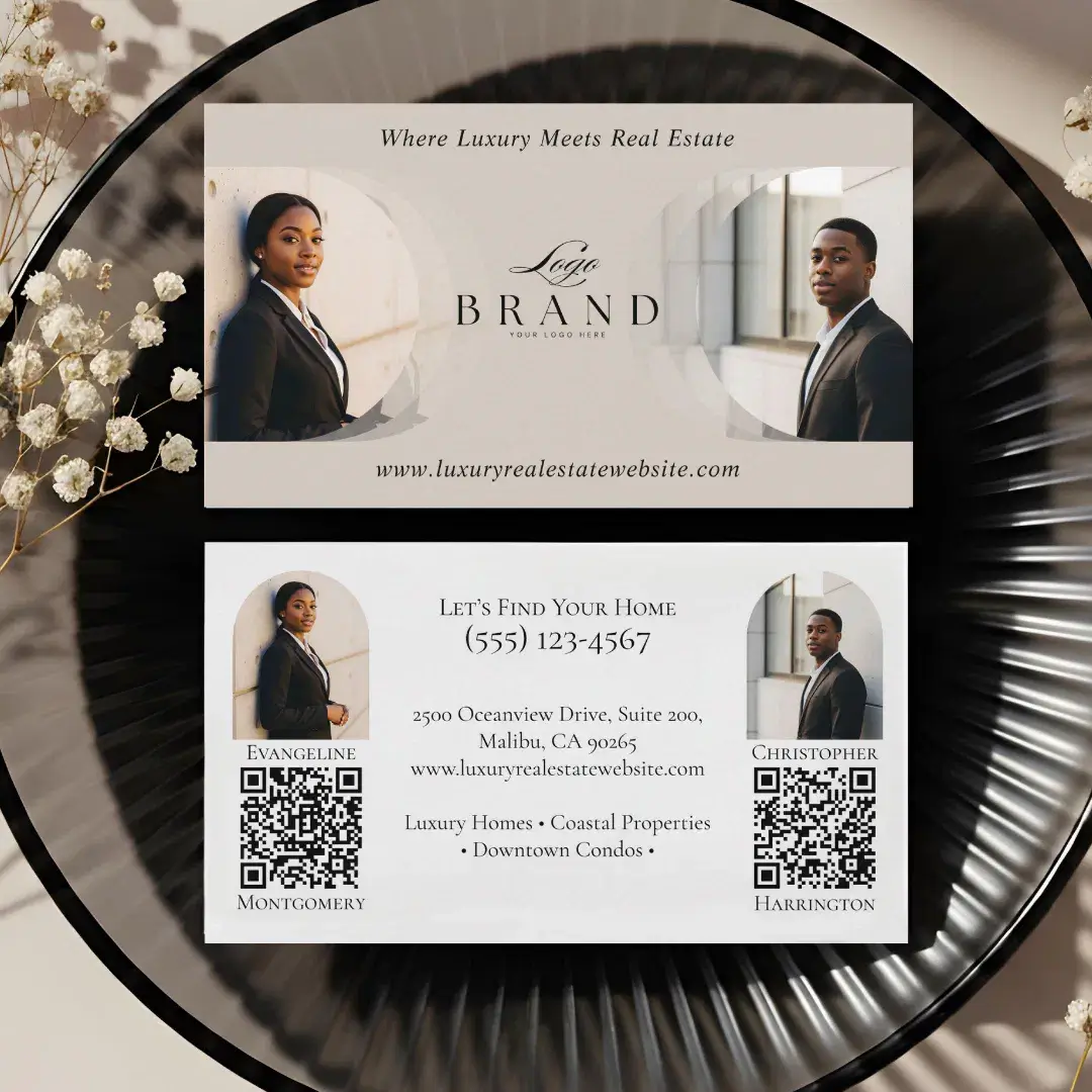 Luxury Classy Dual Agent Professional Real Estate Cream Beige Business Card