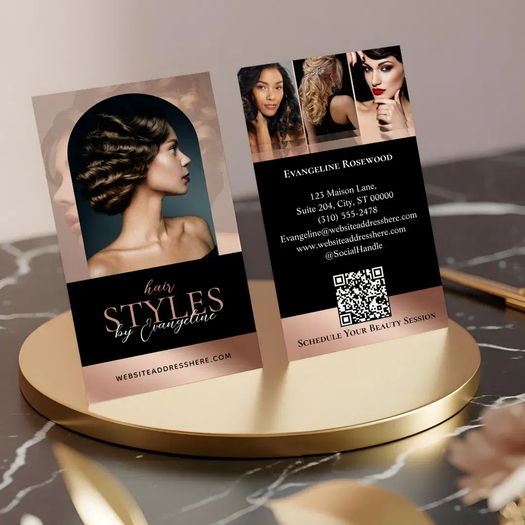 Luxury Hair Stylist Salon Arch Photo Black Rose Pink Business Card