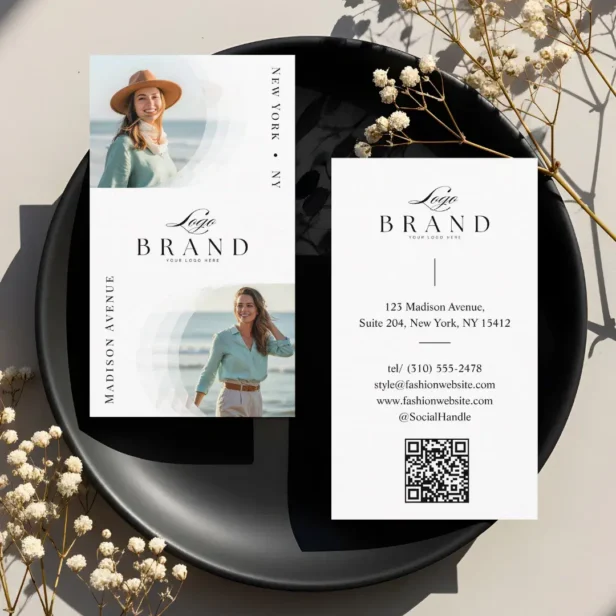 Luxury Minimal Modern Professional 2 Photo Logo White Business Card