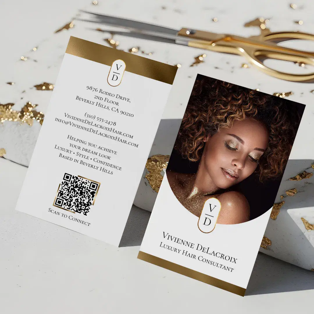 Luxury Modern Gold Monogram Hair Stylist Salon White Business Card